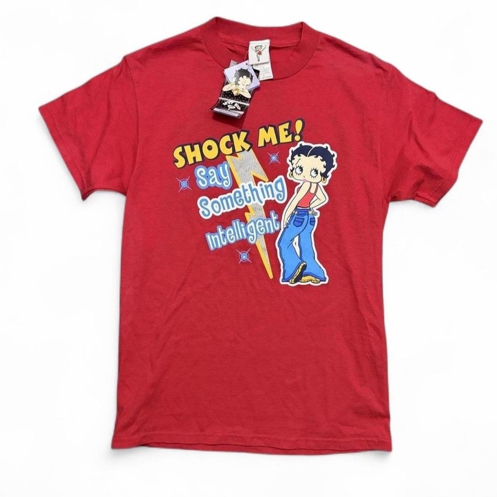 NWT Vintage Betty Boop Shirt Size Small Red Shock Me Graphic Rhinestone Y2K